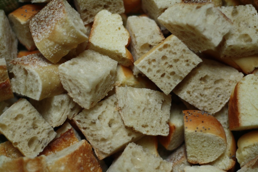 cubed day-old bread