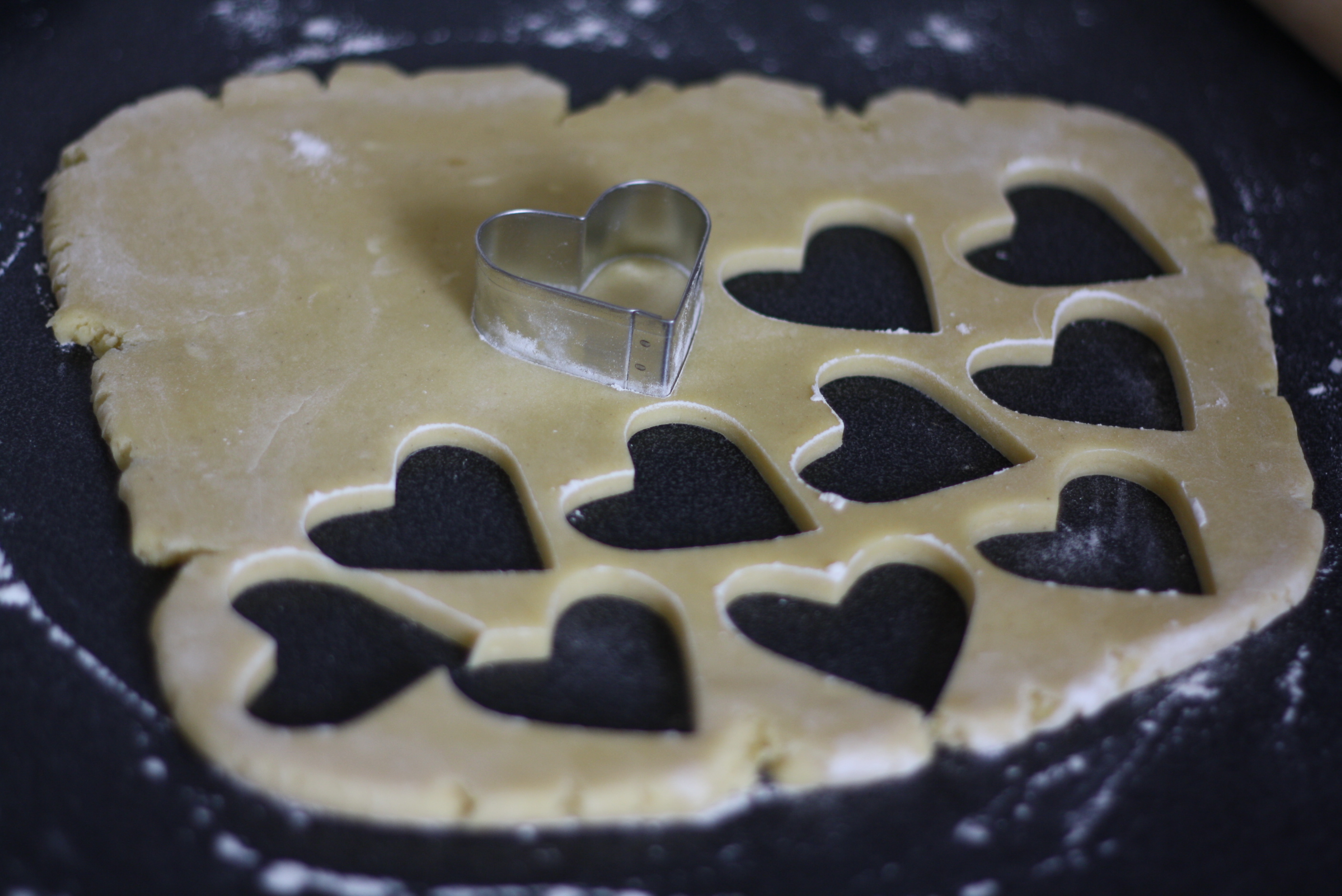 cutting heart cookies
