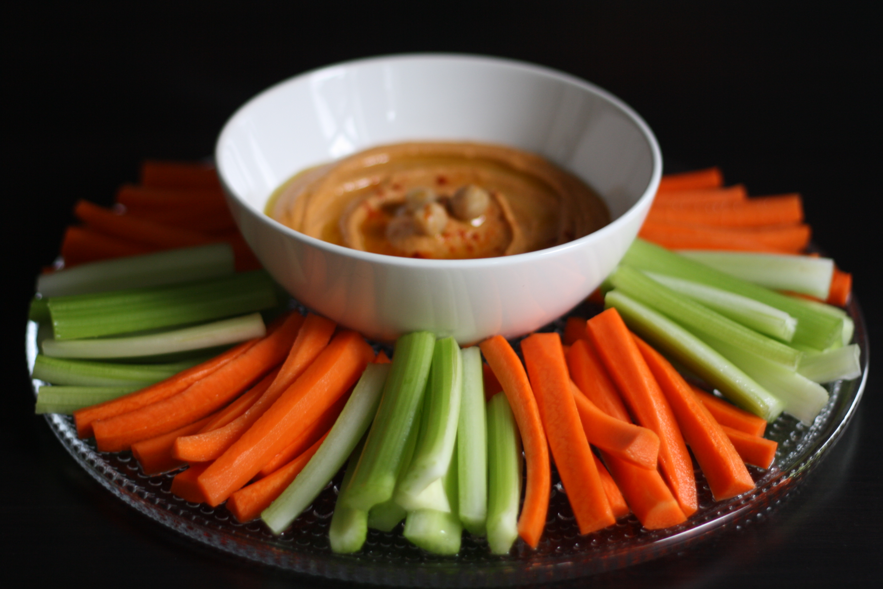 hummus a la Buffalo wing sauce with veggies from butter me up, Brooklyn!